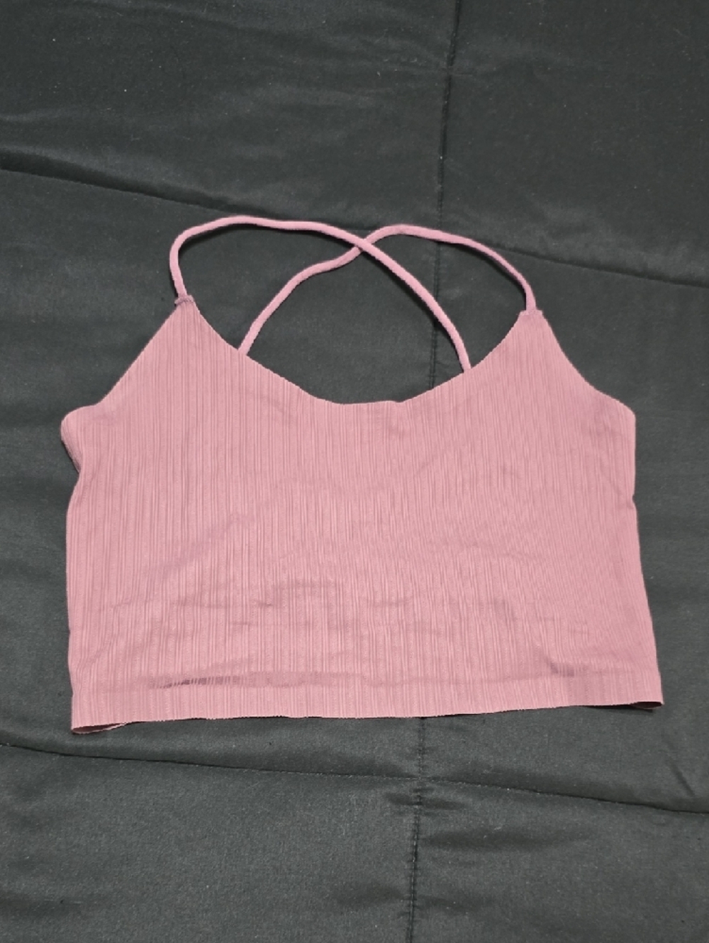 Mauve Ribbed Strappy Crop Top - Picture 2 of 4